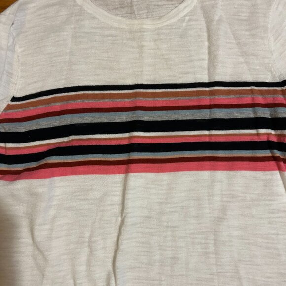 Womens 360 Sweater White Multicolor Striped Light Knit Cotton Sweater XS COLOR: - Picture 5 of 10